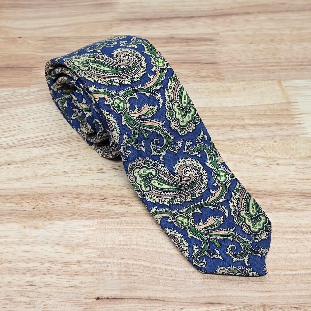 Vintage Chaps by Ralph Lauren Cotton Tie Paisley Pattern Blue Green‎ Made USA